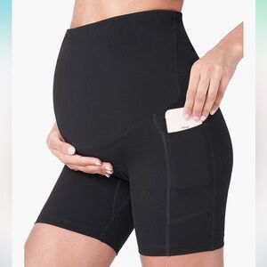 Maternity Biker Shorts Size Small Black Active Wear with Pockets